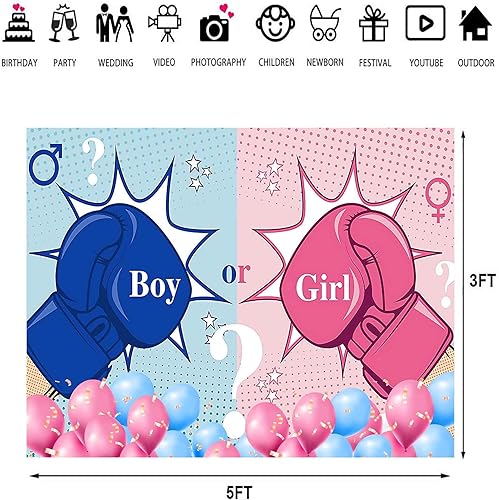 Miniatura 3 de Fondo de boxeo, vinilo de 5 x 3 pies, tema de revelación de género, fondo de fotografía para decoración de fiesta de baby shower BJZYPR206