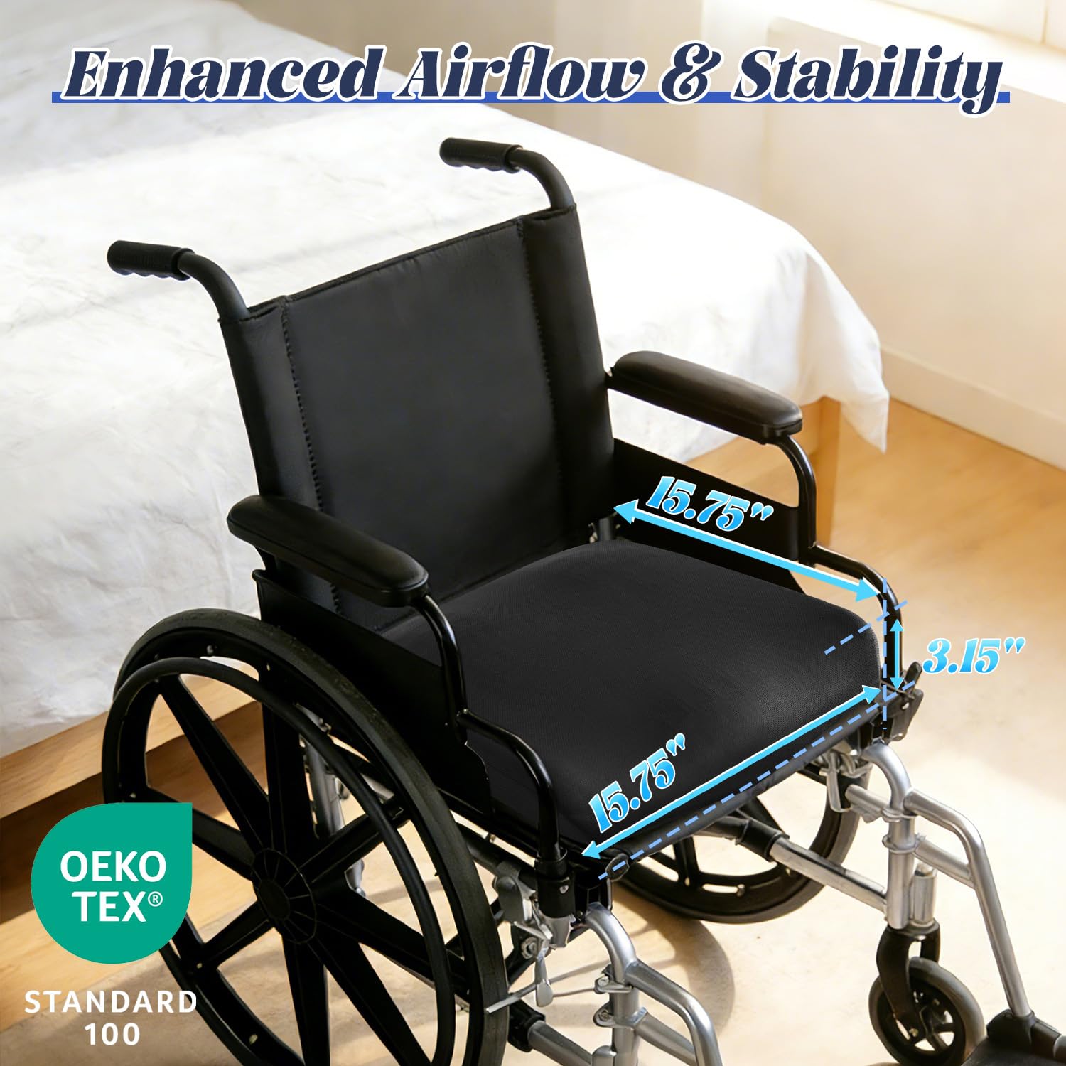 SKYNY Gel-Rollstuhl-Sitzkissen - Kühlendes Memory-Foam-Bürostuhlkissen mit rutschfester Unterseite & waschbarem Bezug, ergonomisches Autositzkissen für Ischias, Steißbein, Rückenkomfort (Schwarz)