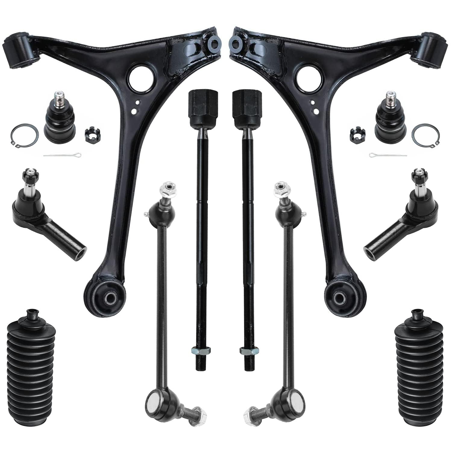 Detroit Axle - 12pc Front End Kit for 1998-2007 Ford Taurus, 1998-2005 Mercury Sable, Lower Control Arms Lower Ball Joints Tie Rods Sway Bars Boots 1999 2000 2001 2002 2003 2004 2006 Replacement
