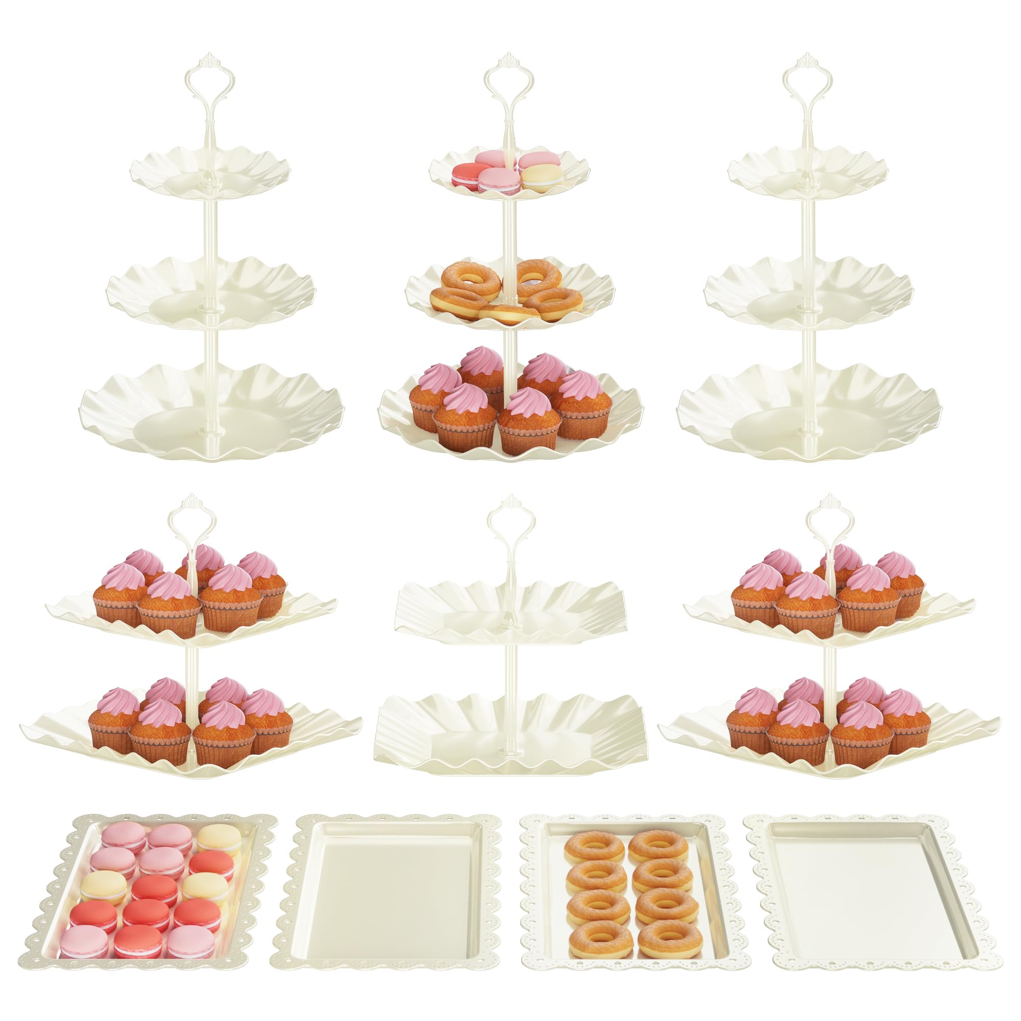 10 PCS Cupcake Stand Holder, Dessert Table Display Set, Treat Table Candy Cake Desert Tiered Tray, 3 Tier Serving Trays for Tea Party, Wedding Baby Shower Bridal Shower Decorations