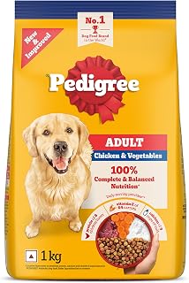 Pedigree Adult Dry Dog Food, Chicken & Vegetables, 1 kg, Contains 37 Essential Nutrients, 100% Complete & Balanced Food fo... Price In India