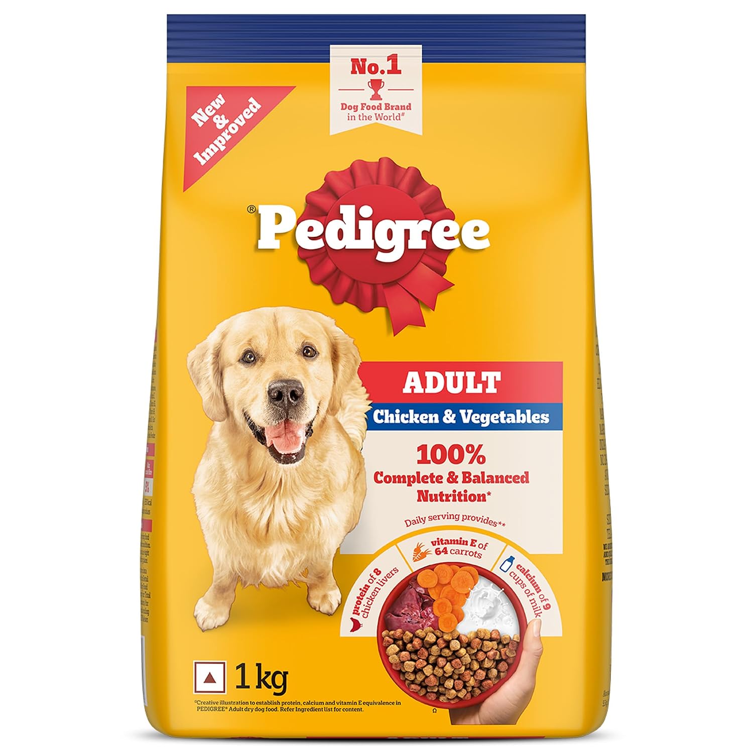 Pedigree Adult Dry Dog Food, Chicken & Vegetables, 1 kg, Contains 37 Essential Nutrients, 100% Complete & Balanced Food fo...