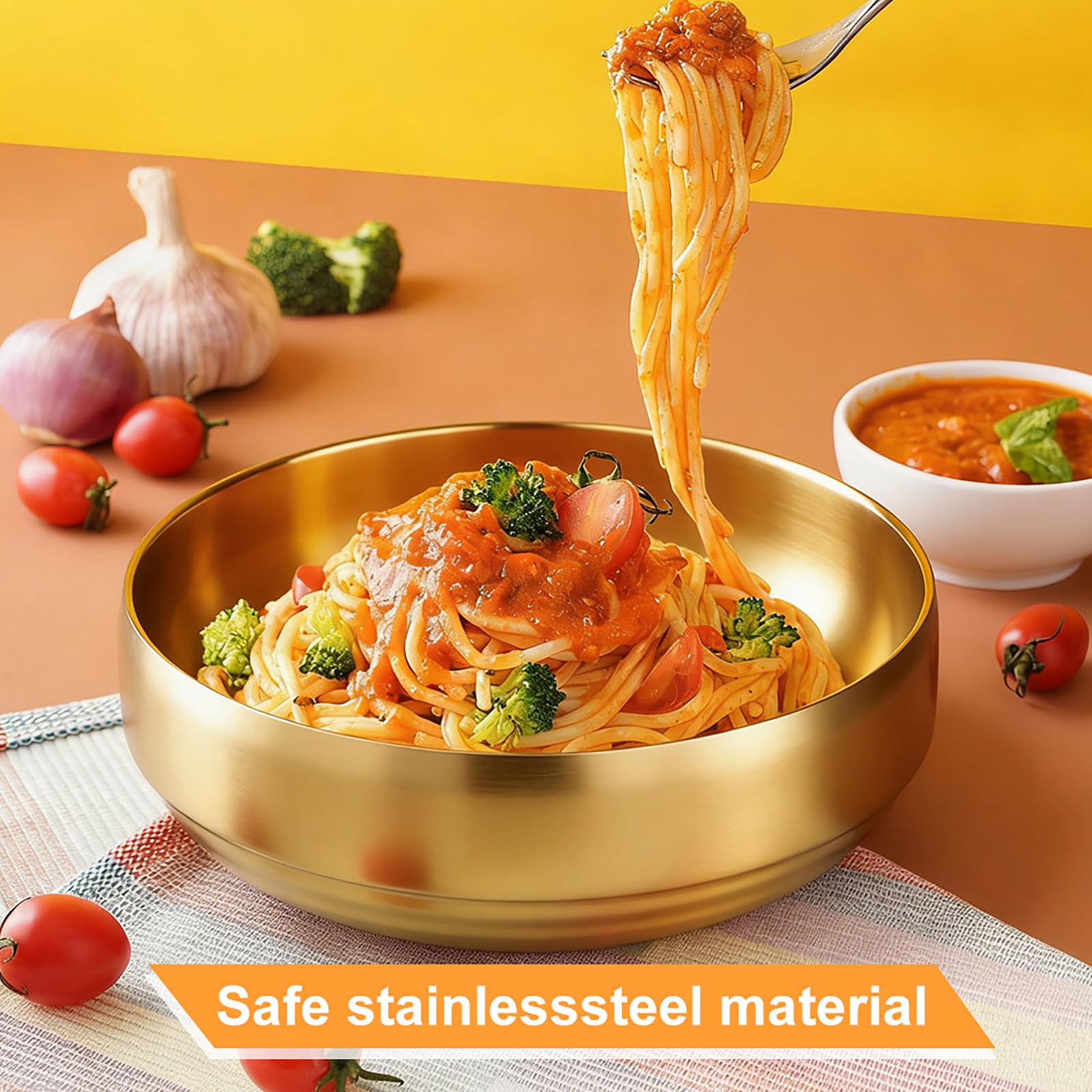 Set di 2 ciotole grandi da 1700 ml, a doppia parete, in acciaio inox, con isolamento termico e a prova di scottature, ciotola grande con diametro di 23 cm, oro