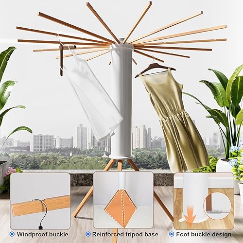 Miniatura 3 de Tripod Clothes Drying Rack,Portable and Foldable Laundry Hanging Rack Space Saving Collapsible Clothing RackWooden