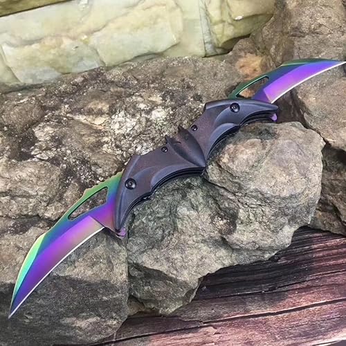 Miniatura 4 de Dark Bat Knight Cuchillo de bolsillo plegable de doble hoja con asistencia de resorte, cuchillos tácticos con clip para cinturón, gran regalo para