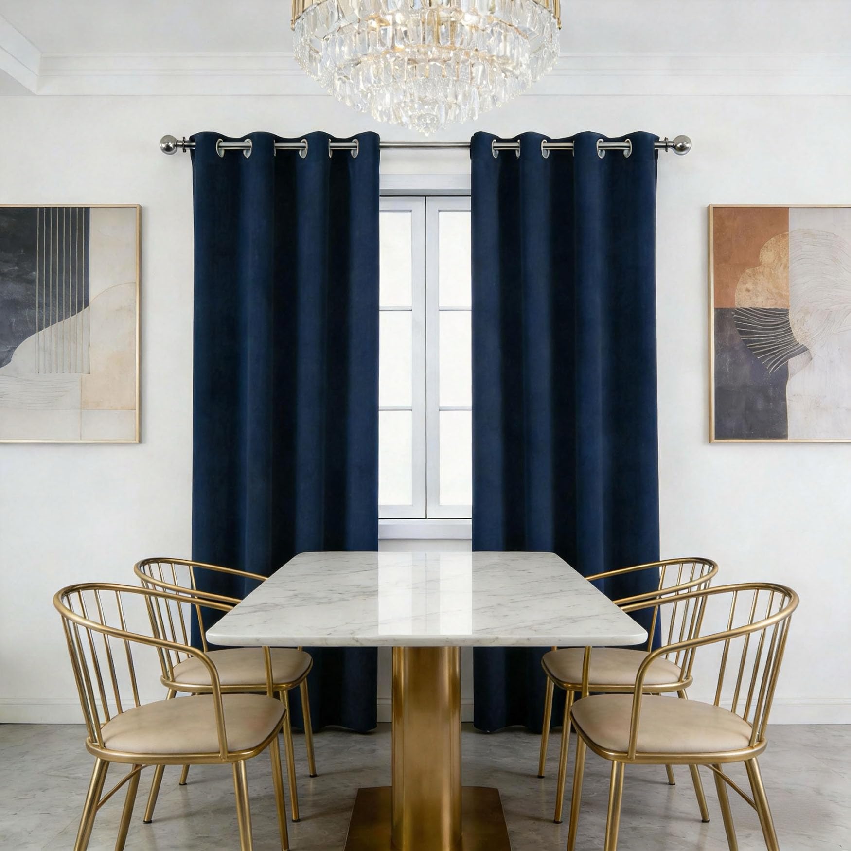 Rideaux fenêtre opaques bleu foncé 220x240 pour une chambre cosy et douce