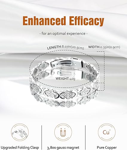 Vista 34 de Jecanori Pulseras de cobre para mujer, pulsera magnética de cobre puro con 3500 imanes efectivos Gauss Trébol de cuatro hojas (cobre),Trébol