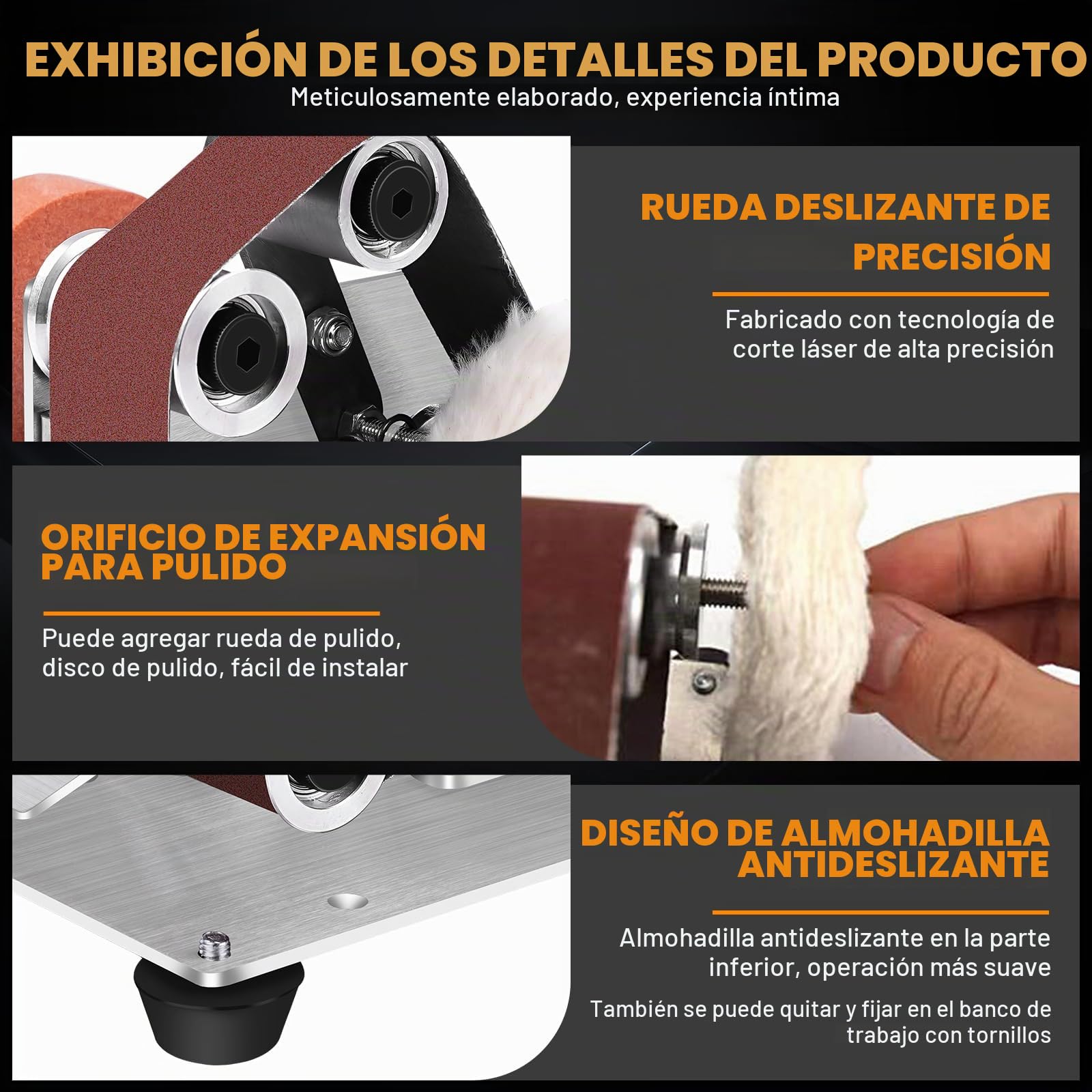 Mini Lijadora de Banda Eléctrica 4000-9000Rpm, Afilador de Cuchillos | 7 Velocidades Ajustables y 30 Cintas 330x30mm, Máquina de Pulir y Lijar de Banda Multifunción para Metal, Carpintería