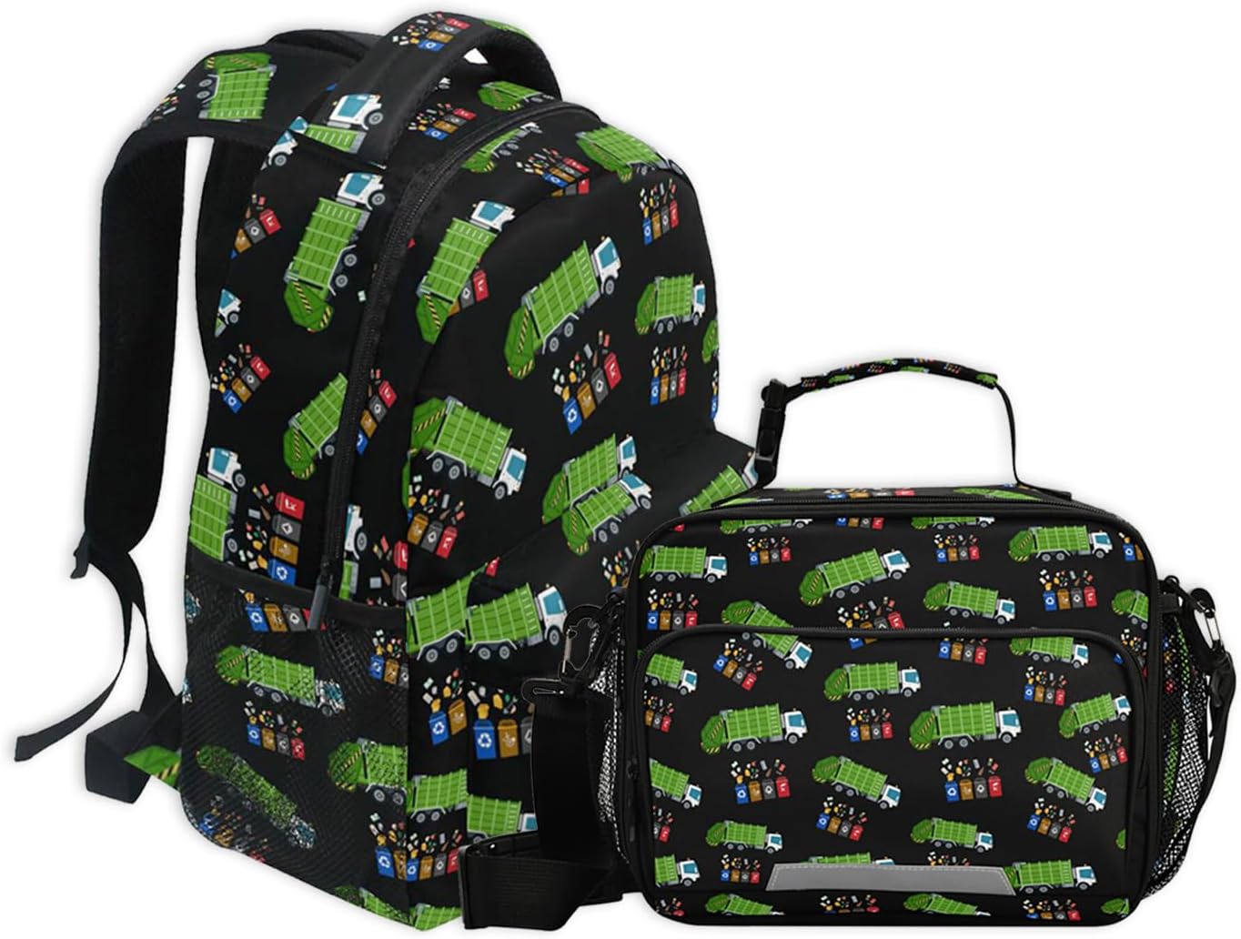 Garbage Truck Trash Recycling Kids Backpack Lunch Box Set ;School Bags And Reusable Lunch Bang For Boys