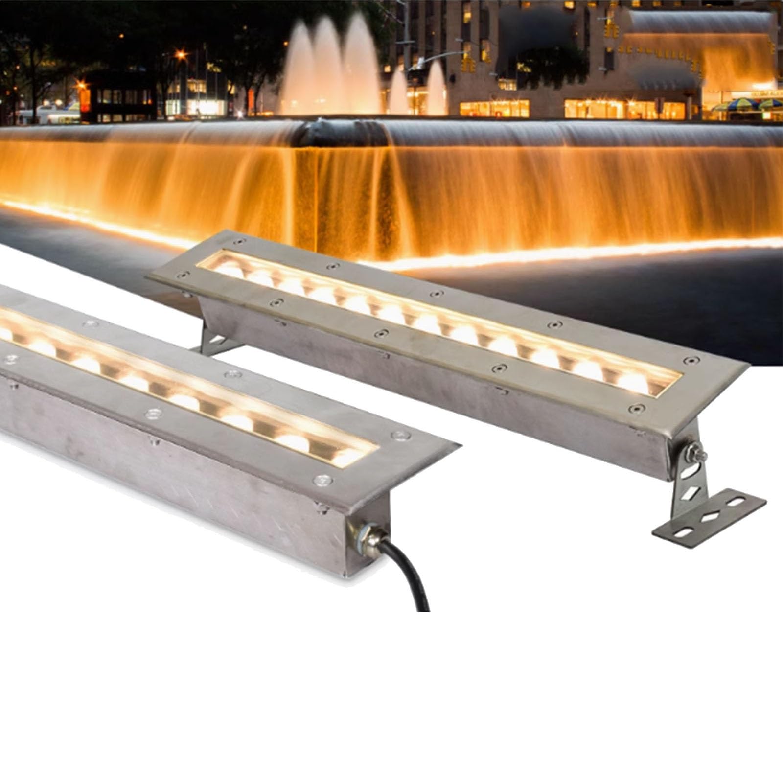 Faretti Subacquei Da Incasso - Faretto A Fascio LED Luci, Luci Subacquee A Strisce LED Impermeabili IP68 Faretti Per Piscina In Acciaio Inossidabile, Luce Subacquea Rettangolare Da 24V(Warm White,9W-3