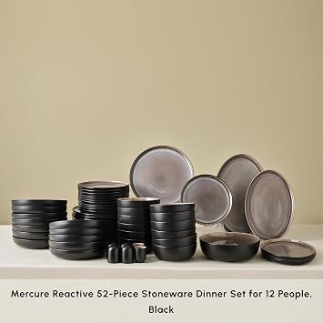 Karaca Mercure 59-Piece Stoneware Dinner Set for 12 People, Reactive Glaze Finish Plates and Bowls Set, Microwave & Dishwasher Safe, Ideal Dinnerware for Everyday & Special Occasion