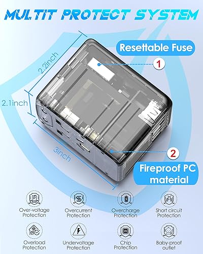 Miniatura 6 de El adaptador de viaje universal ofrece 3 puertos USB-C de 3.0 A, 2 puertos USB-A de 2.4 A y adaptador de enchufe de CA, adaptador de corriente