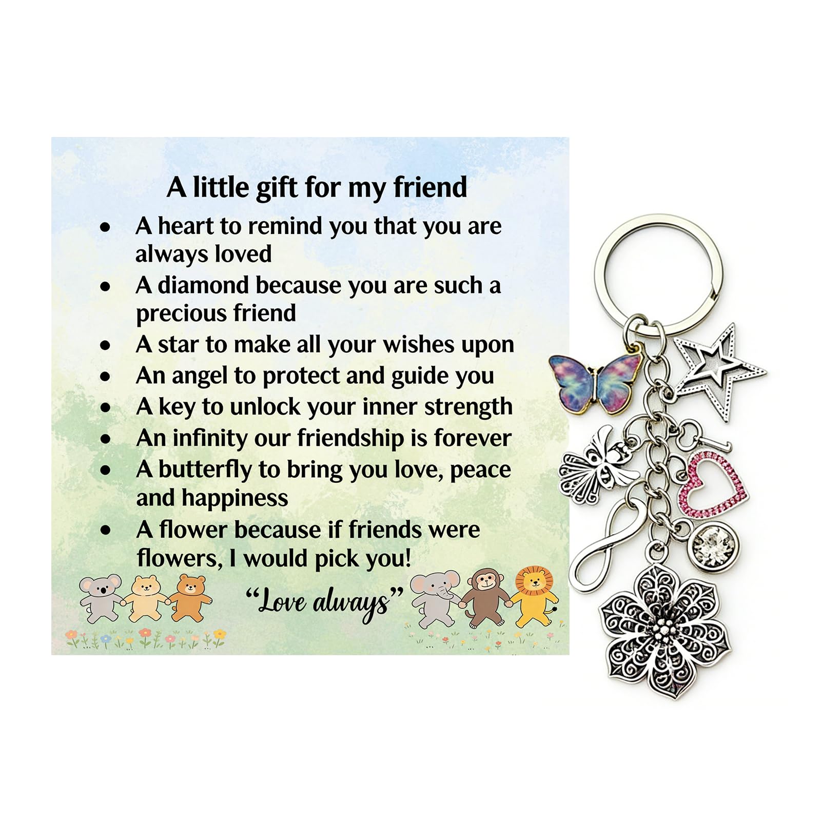 PHIOMUUE Friendship Gift, Friend Keychain Set for Women & Girls, BFF Keyring with Sentimental Card, Birthday Christmas Gift for Best Friend, Forever Friendship Keepsake for Her, Soul Sister Gift