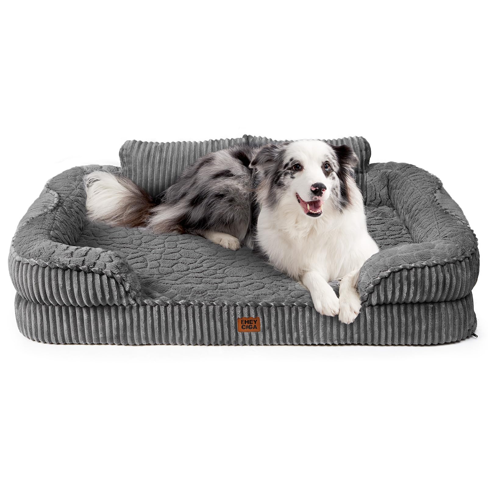 EHEYCIGA Orthopedic Dog Bed XL, 104x69x18cm Extra Large Memory Foam Dog Bed Sofa with Sides and Waterproof Liner, XLarge Pet Couch with Washable Removable Cover and Non-Slip Bottom, Grey