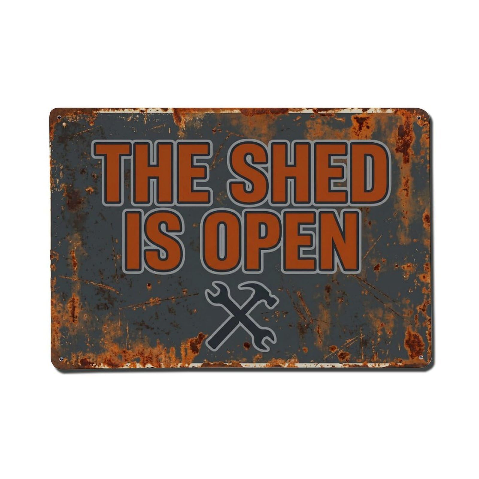 Shed Is Open Mechanic Tools Workshop Tinkering Metal Tin Sign Plaque Wall Decor for Cafe, Man Cave, Club Bar, Office, Home Garden Round Metal Poster 8x12Inch