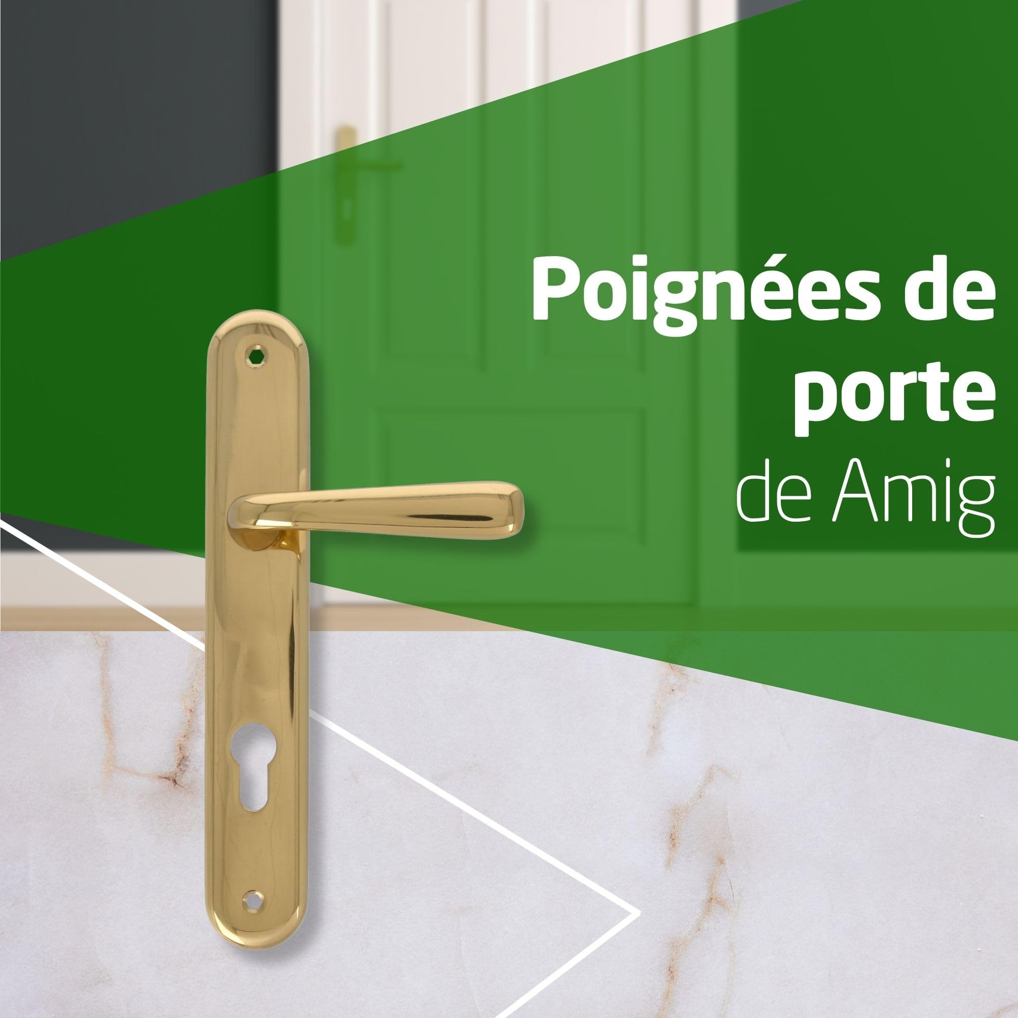 Amig - Jeu de poignées de porte en laiton - Modèle 252PB85-250X40 LAITON POLI - Dimensions : 250 X 40 mm - Carré de 8 mm - Résistant à la corrosion - Visserie incluse - Finition : POLI