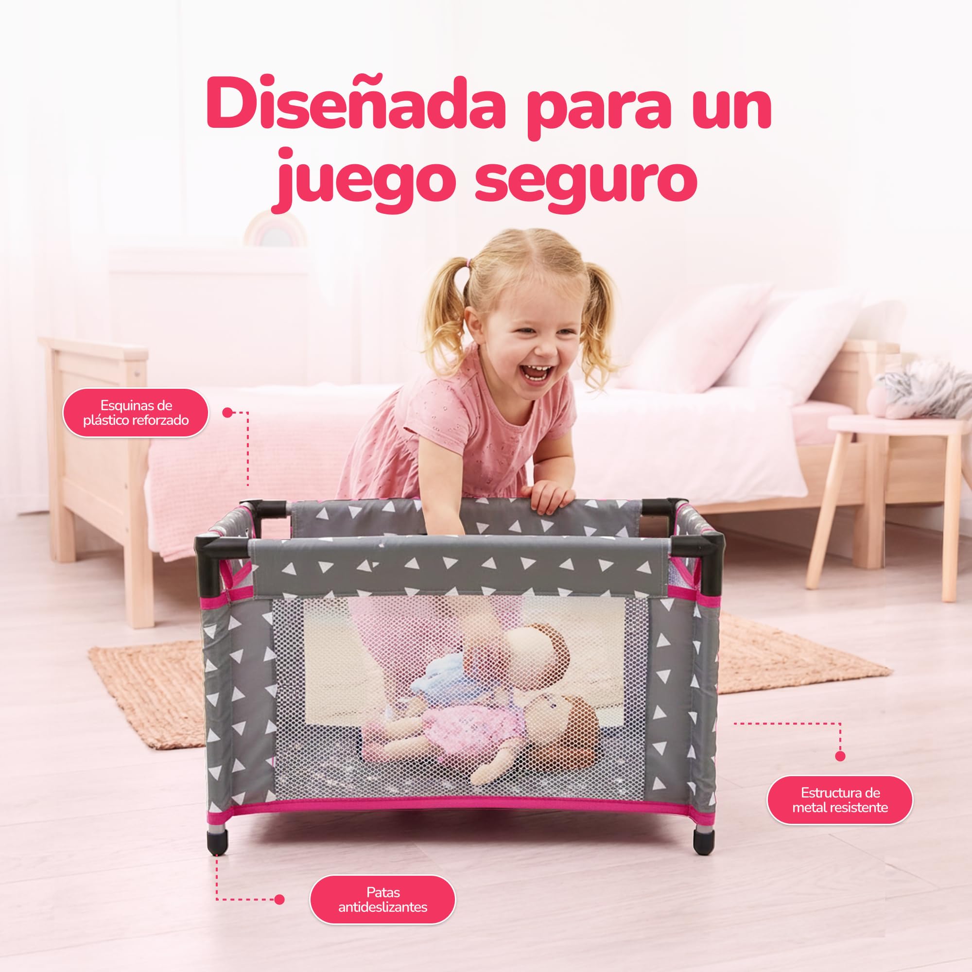 Carrozzina Giocattolo Box Pieghevole Per Bambole Rosa - Culla Con Stelle Per Bambine 2+ - Portatile Per Nursery Giocattolo Box Bambini Pieghevole