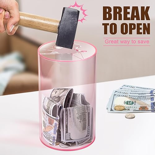 Miniatura 37 de Hicocool Alcancía transparente para adultos y niños, debe romperse para abrir, alcancía de acrílico azul, tarro de ahorro de dinero sin abrir