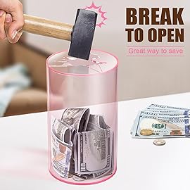 Hicocool Clear Piggy Bank for Adults Kids Must Break to Open, Pink Acrylic Piggy Bank Unopenable Money Savings Jar (8 H x 5 D)