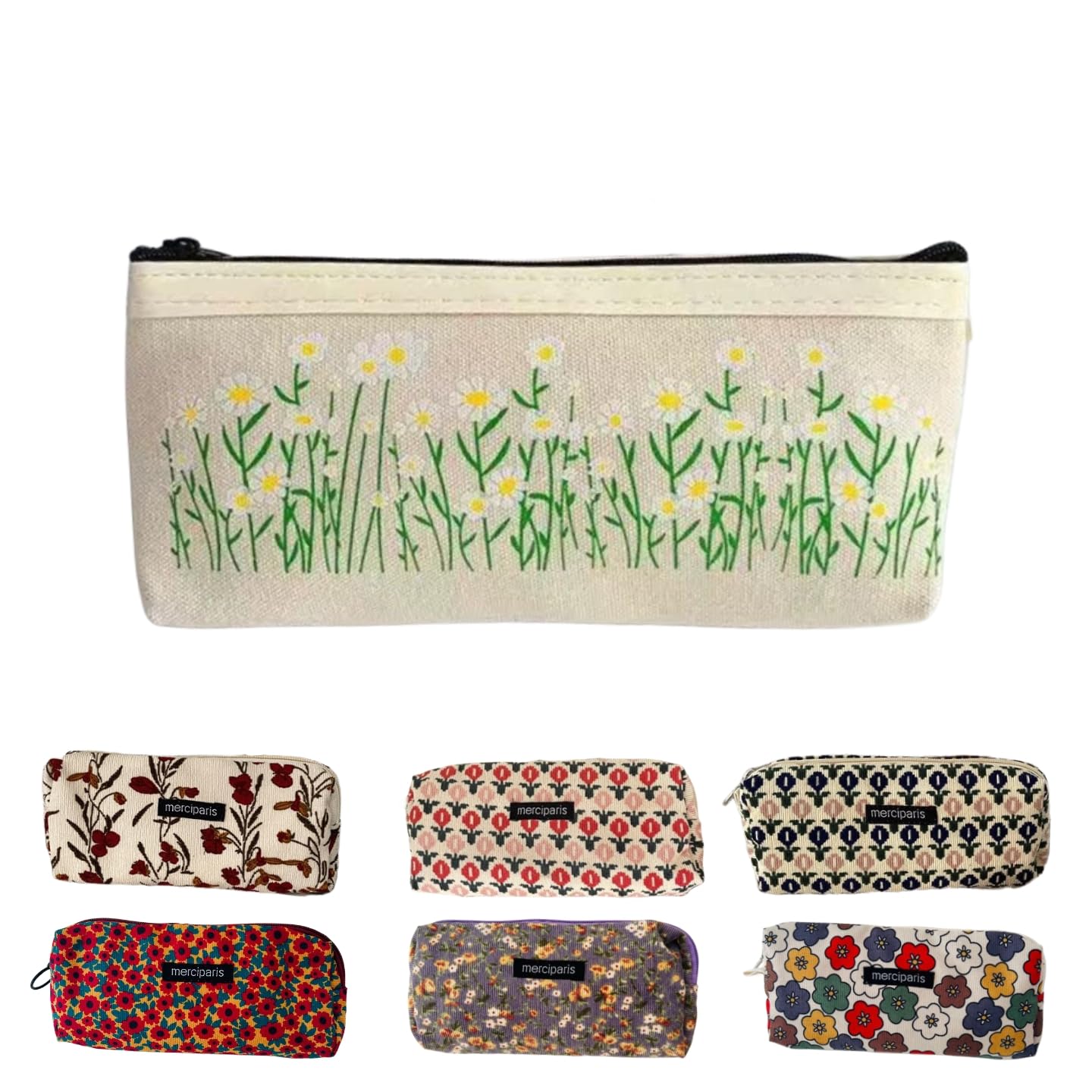 NIORYUZ Flower Prints Pencil Pen Pouch Purse Bag Cosmetic Case Organizer Soft Cotton Canvas (E)