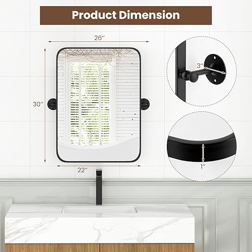 Miniatura 6 de Tangkula Espejo de baño de 30 x 22 pulgadas, espejo rectangular con película inastillable, tornillos de expansión, soportes de pared, espejo