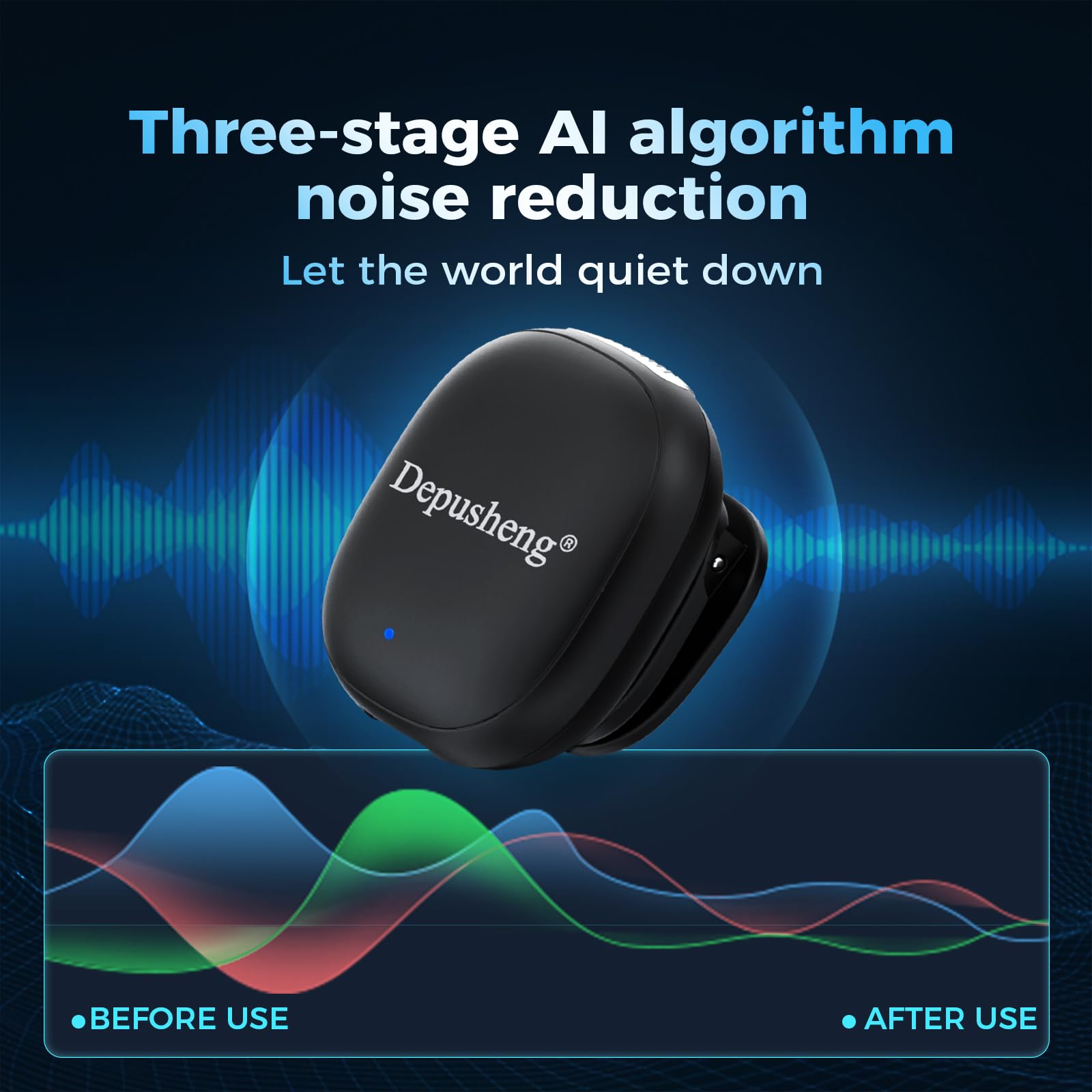 Depusheng V2 Lot de 2 microphones Lavalier sans fil pour iPhone, iPad et Android avec étui de charge, 8 heures d'autonomie, microphone à clipser pour enregistrement vidéo, vlogging, YouTube