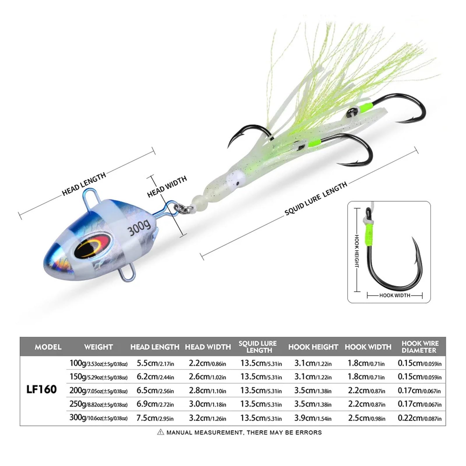 1 szt. Jig przynęty 100g-300g powolny metalowy świecący haczyk na kalmary tonący słonowodny Spinning wędkarski dla Marlin Snapper Grouper