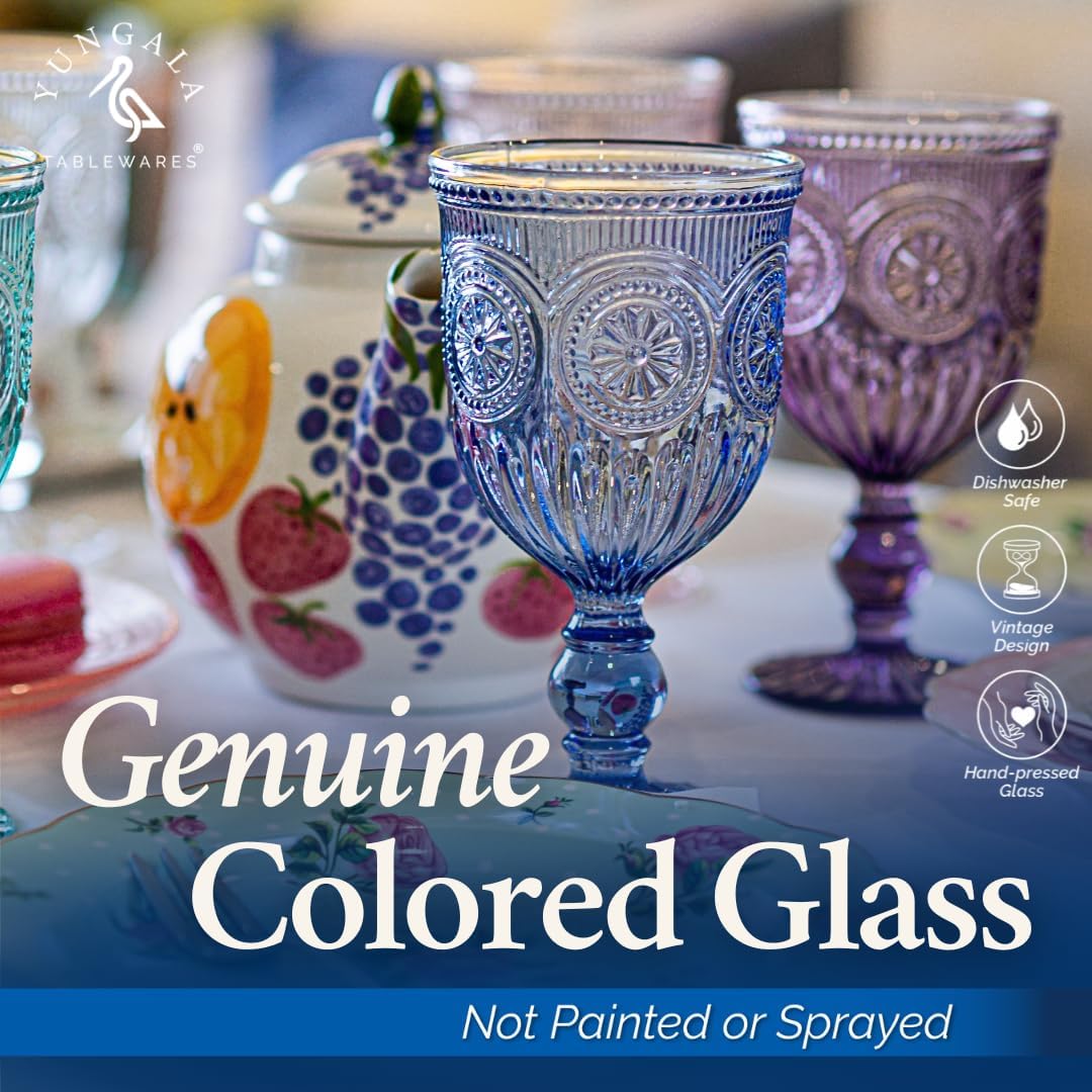 Yungala Blue-Wine-Glasses-Sunflower-Set-6 Blue Wine Glasses Set of 6 Vintage Hobnail Goblets 10 oz Dishwasher Safe - Image 4