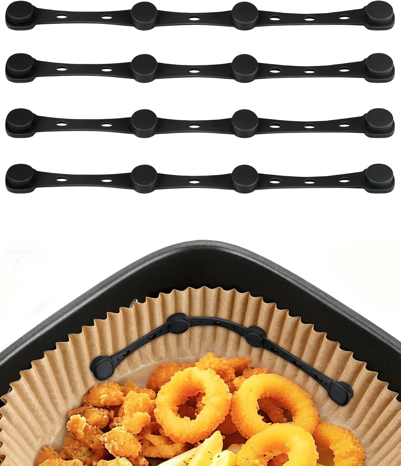 Air Fryer Magnets for Parchment Paper, 4Pcs Non-Segmented Design Air Fryer Accessories Locks Liner Magnet Silicone Buckle for Holding Down Disposable Safely, Prevent Covering Food＆Paper to Burn