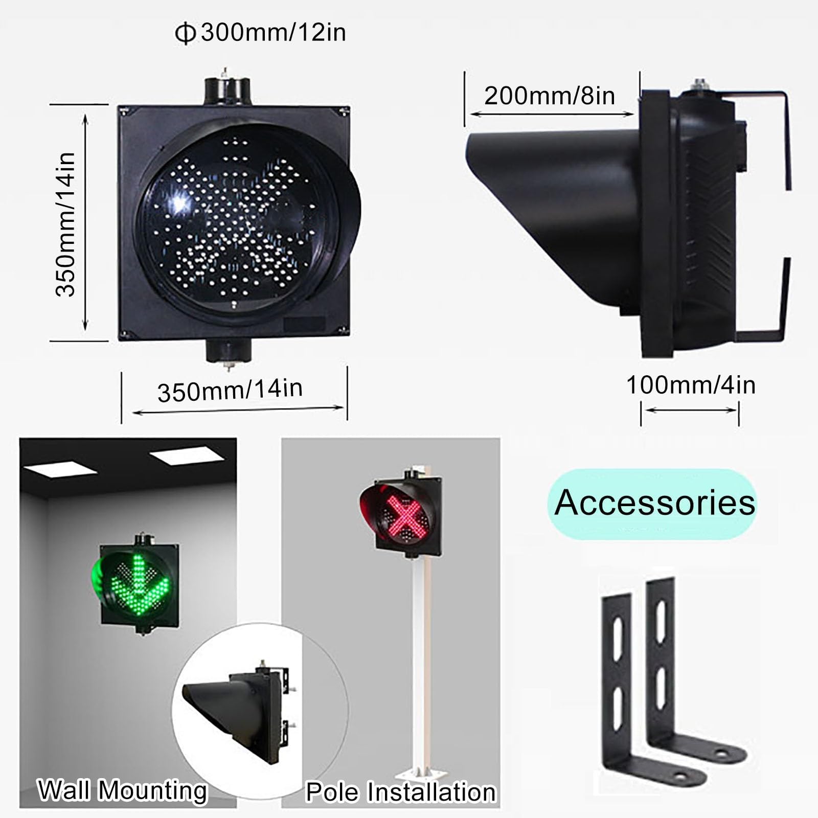 Sygnalizator Świetlny Stop 300 Mm, Czerwono-zielony, Przemysłowy, Led Z Przyciskiem Sterującym, Ostrzegawczy, X/strzałka, Z Przewodem 5 M, Ip54, Wodoodporny, Do Użytku Na Drodze, Na Stacji Poboru