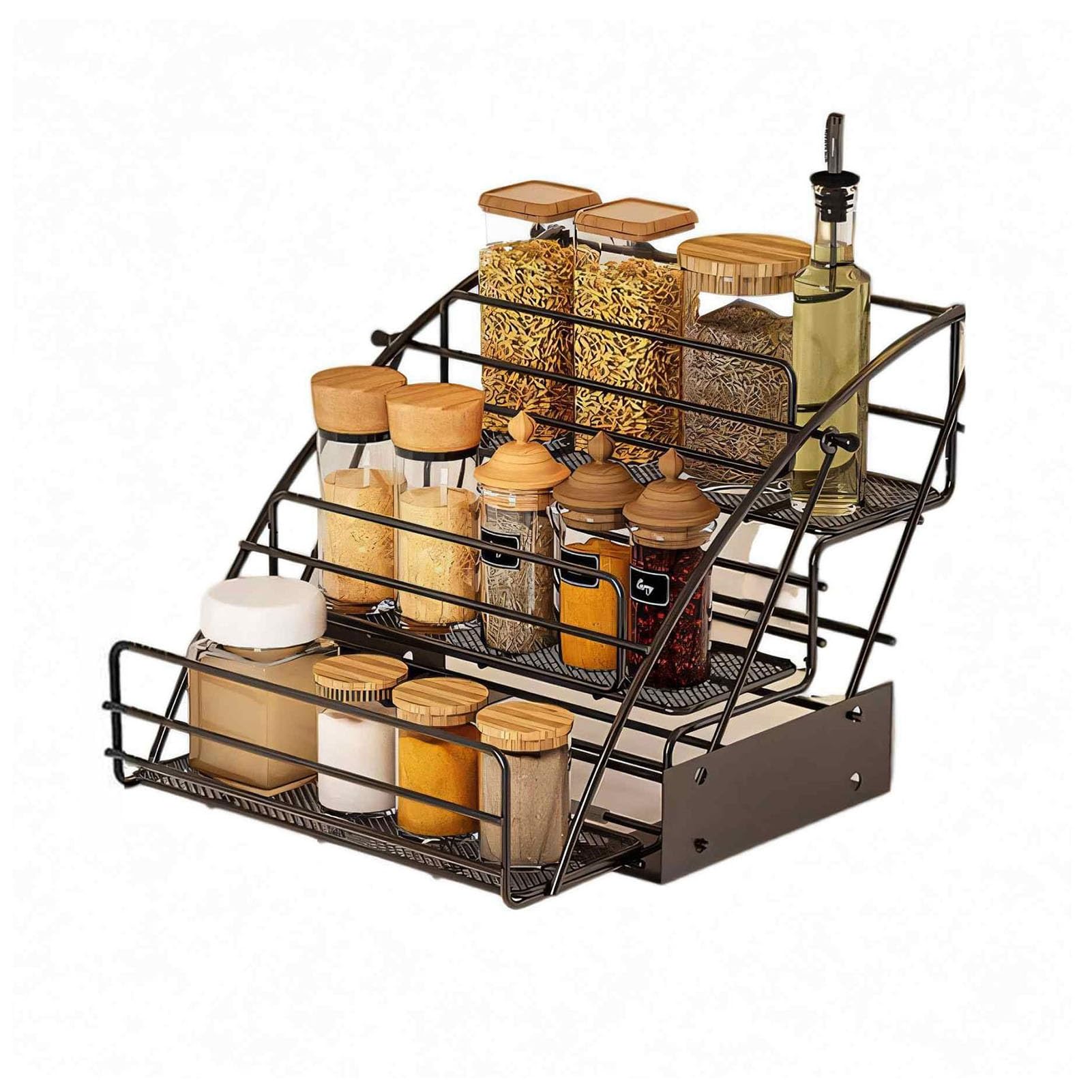 IUokLU Pull-Out Spice Organizer for Kitchen Cabinets - Adjustable Down Shelf, Perfect for Upper Cabinets & Wall Openings - Maximize Storage & Easy Access