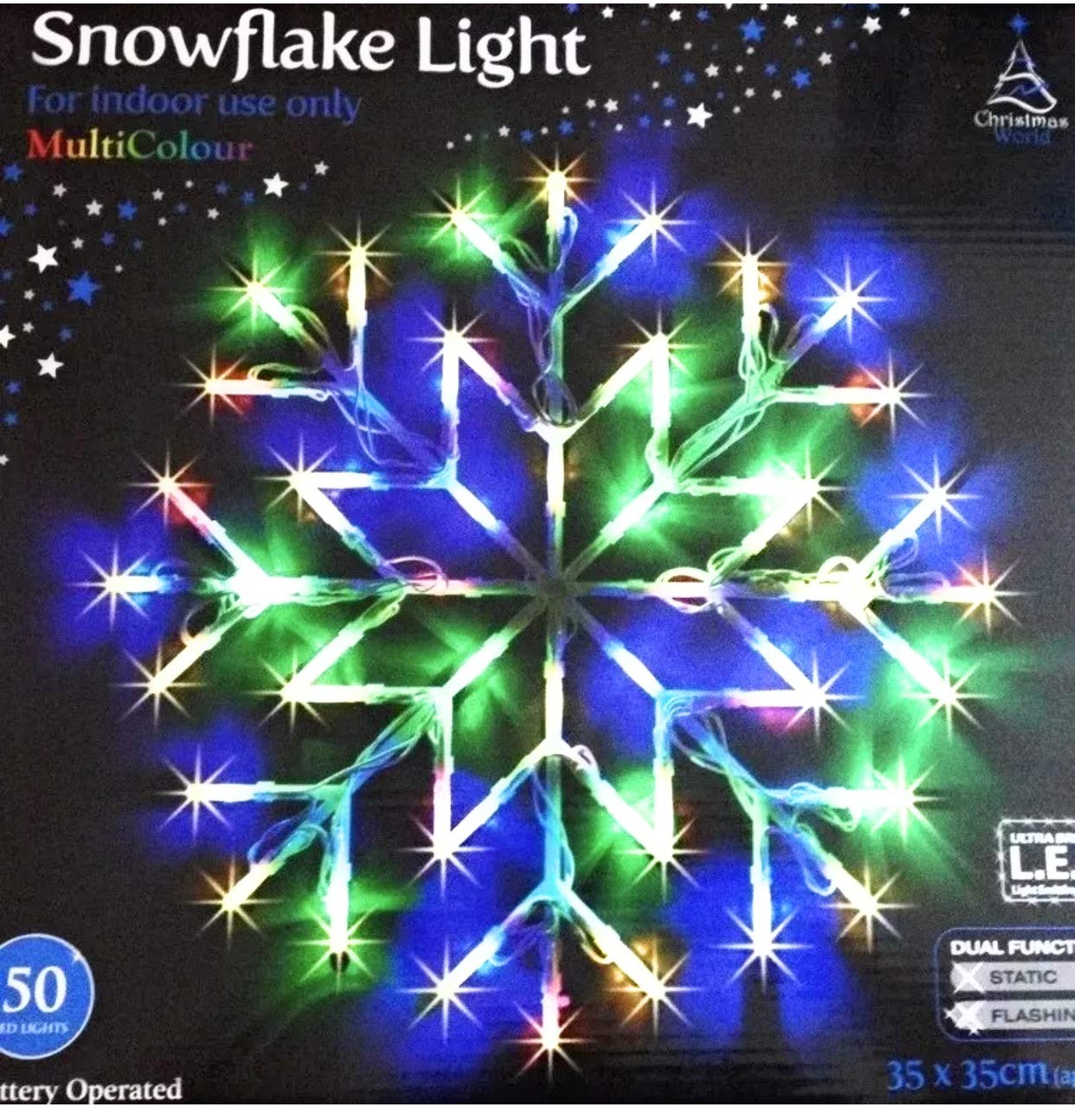 Christmas 50 LED Snowflake Light Multi Coloured Flashing Silhouette Home Window Xmas Festive Decoration Flashing Lights - New Year Light Up Party