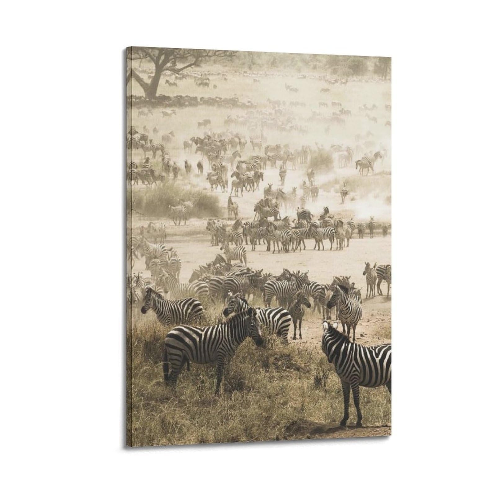 OKAHYS Animal Poster Zebras on The African Savanna Artwork Decorative Painting Canvas Wall Artworks Picture 20x30inch(50x75cm)