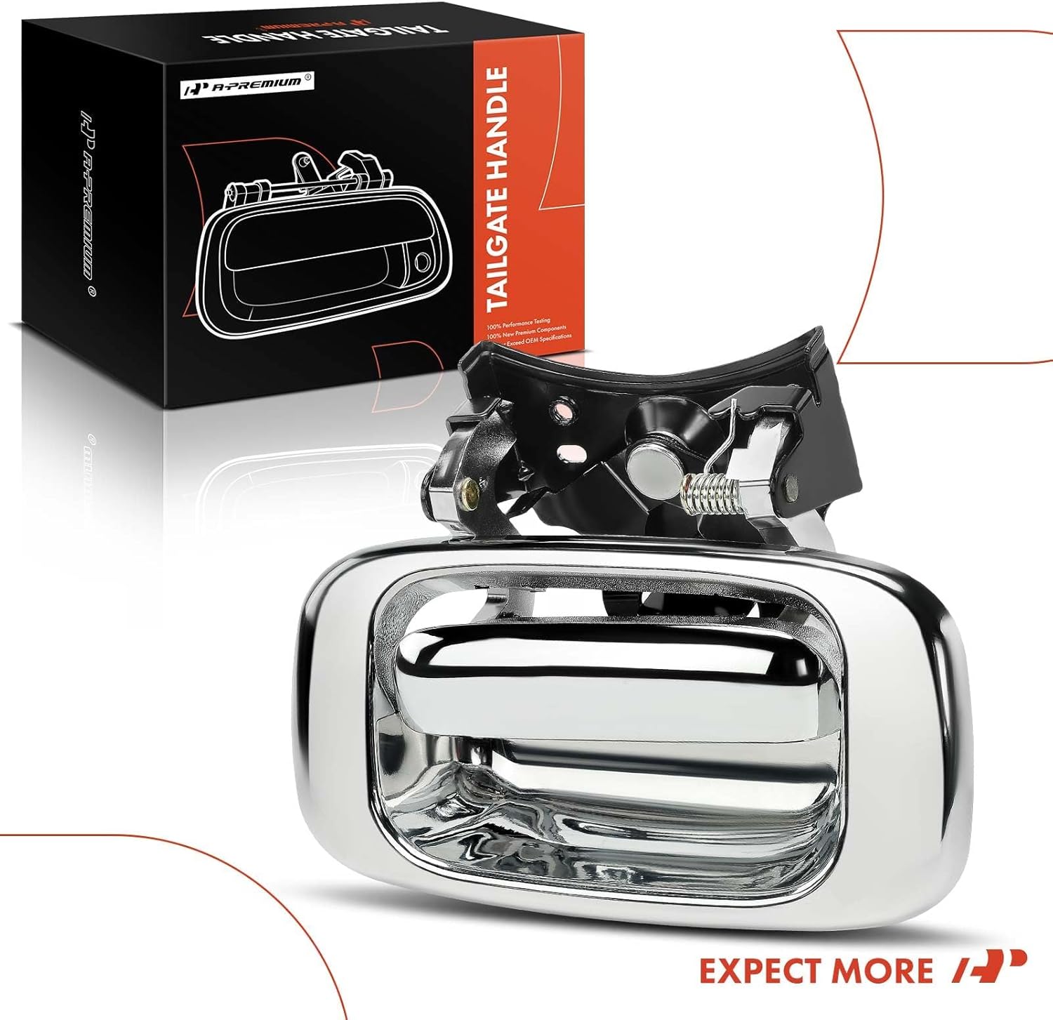 A-Premium - Tailgate Handle & Bezel Assembly - Compatible with 1999-2007 Chevy Silverado GMC Sierra 1500 2500 3500 - Chrome Finish Handle w/Rod Clips - Replace# 15997911, 15228539, 15228541, 15228540