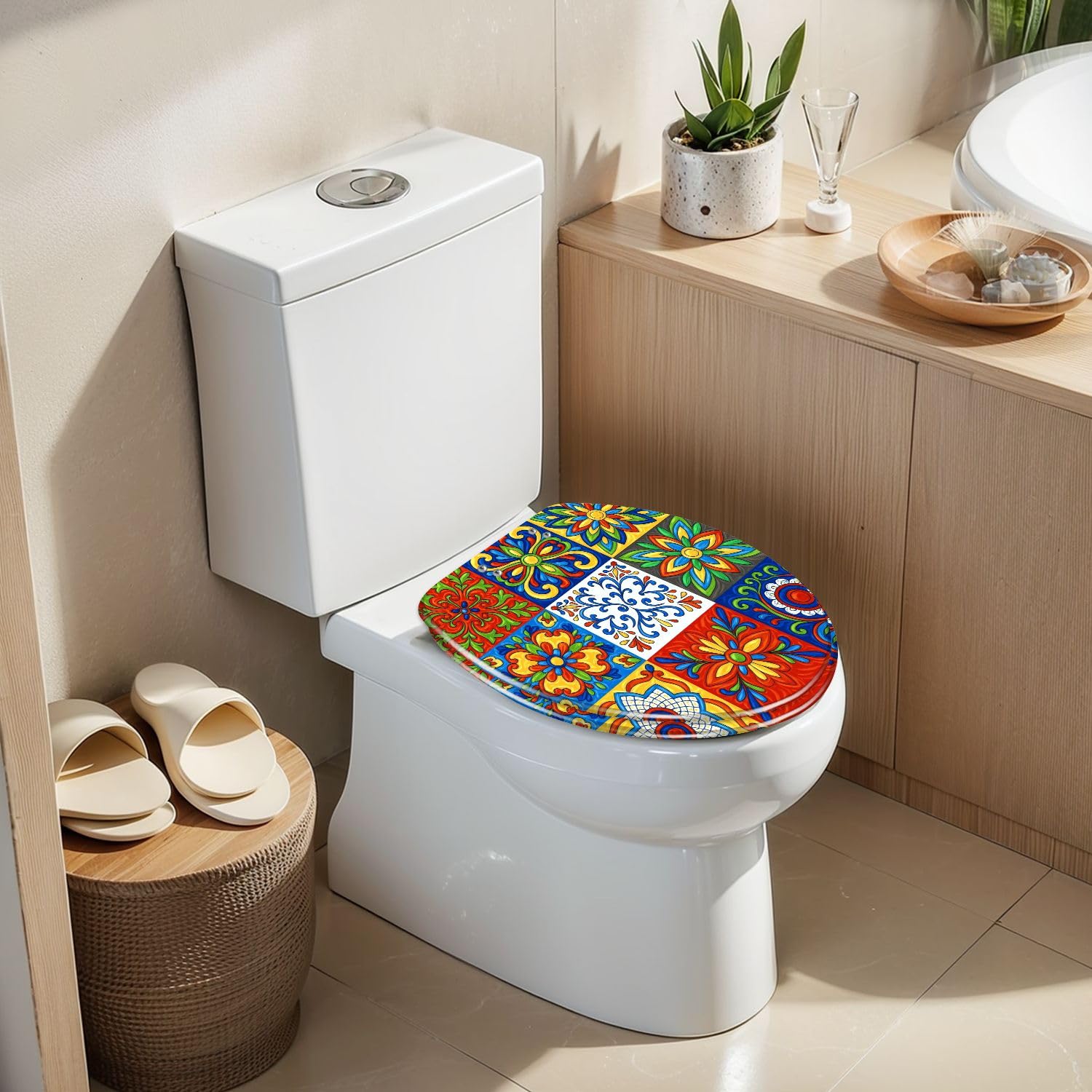 Sedile WC rotondo in ceramica Talavera messicana per bagno