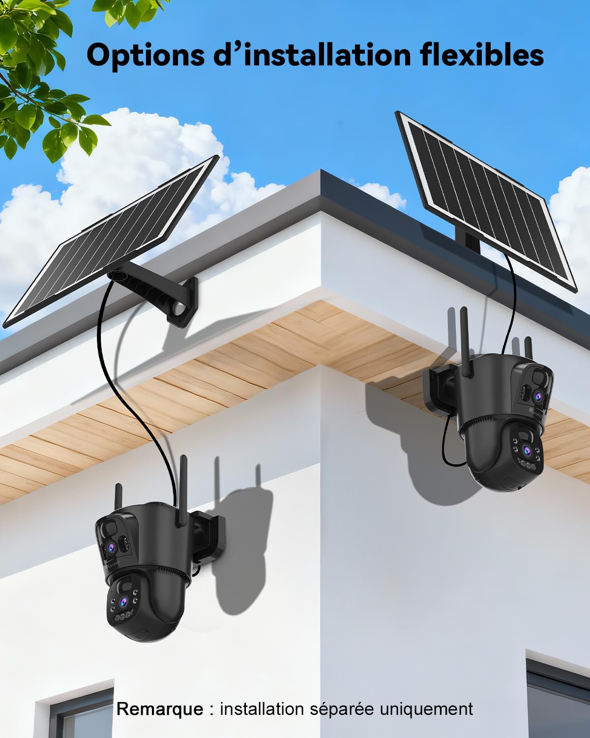 Ctronics Double Objectif Camera Surveillance WiFi Exterieure sans Fil | 2.4/5GHz WiFi Caméra, 8W Panneau Solaire & 10400mAh Batterie, Double PIR, Vision Nocturne Couleur, 128GB TF/Cloud/PC, IP66
