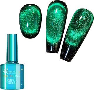 12D Cat Eye Gel Nail Polish, Bright Magnetic Diamond Cateye Glitter Gel Polish for Nail Art for Women (Green 01, 7.5ml)