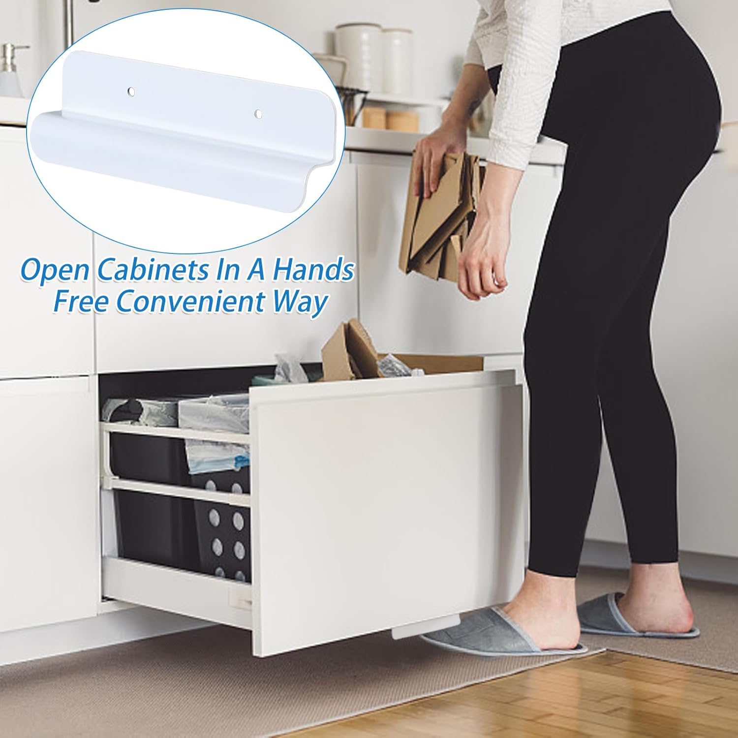 Cabinet Foot Pull for Trash Can - Touchless Handle for Full Overlay Cabinet Door (1pcs, White)