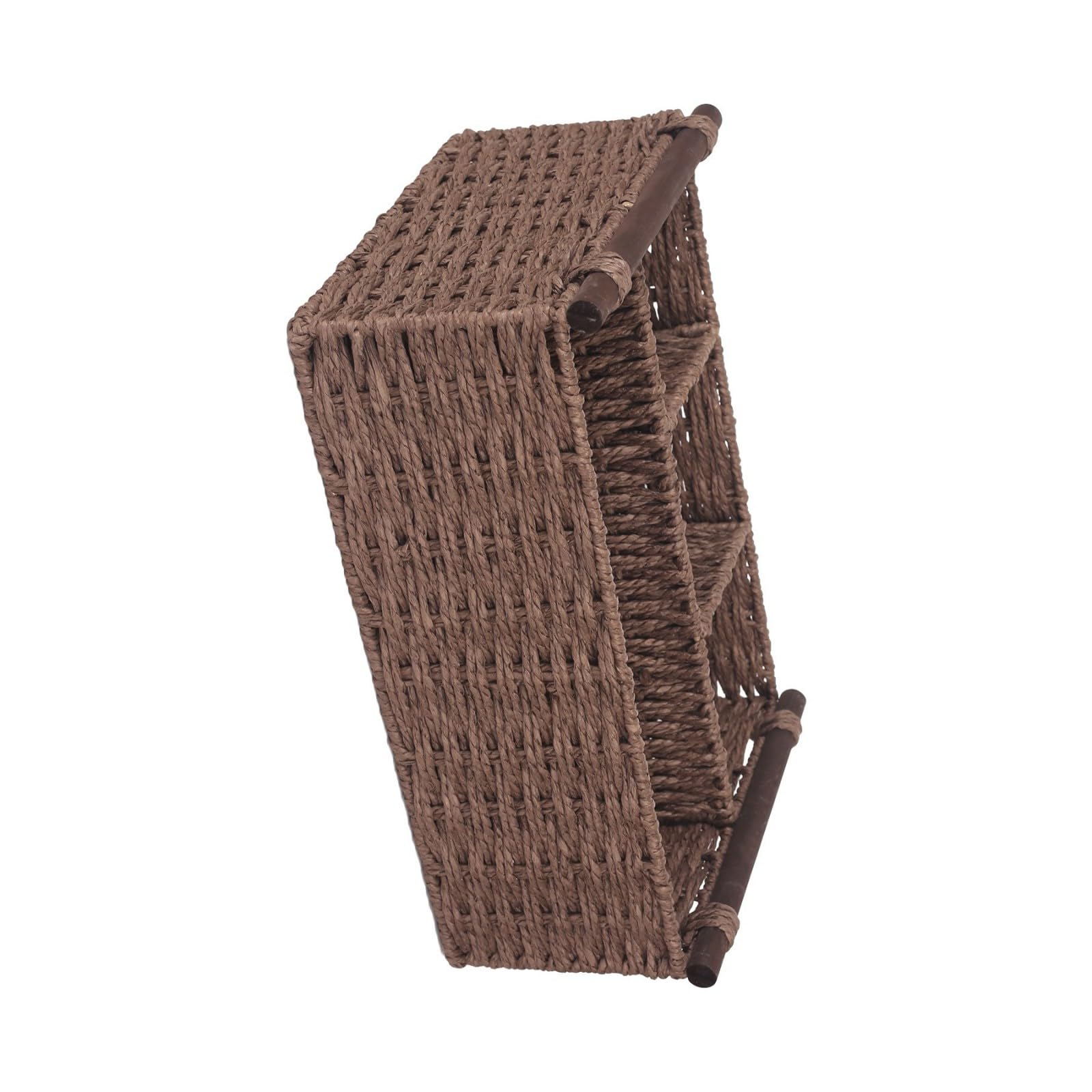 Tfaoys Brown Large Handwoven Paper Storage Basket Desk Organizer With Wooden Handle For Home Organization And Decoration Interlaced Storage Basket Practical Large Capacity Bin Woven Paper Container
