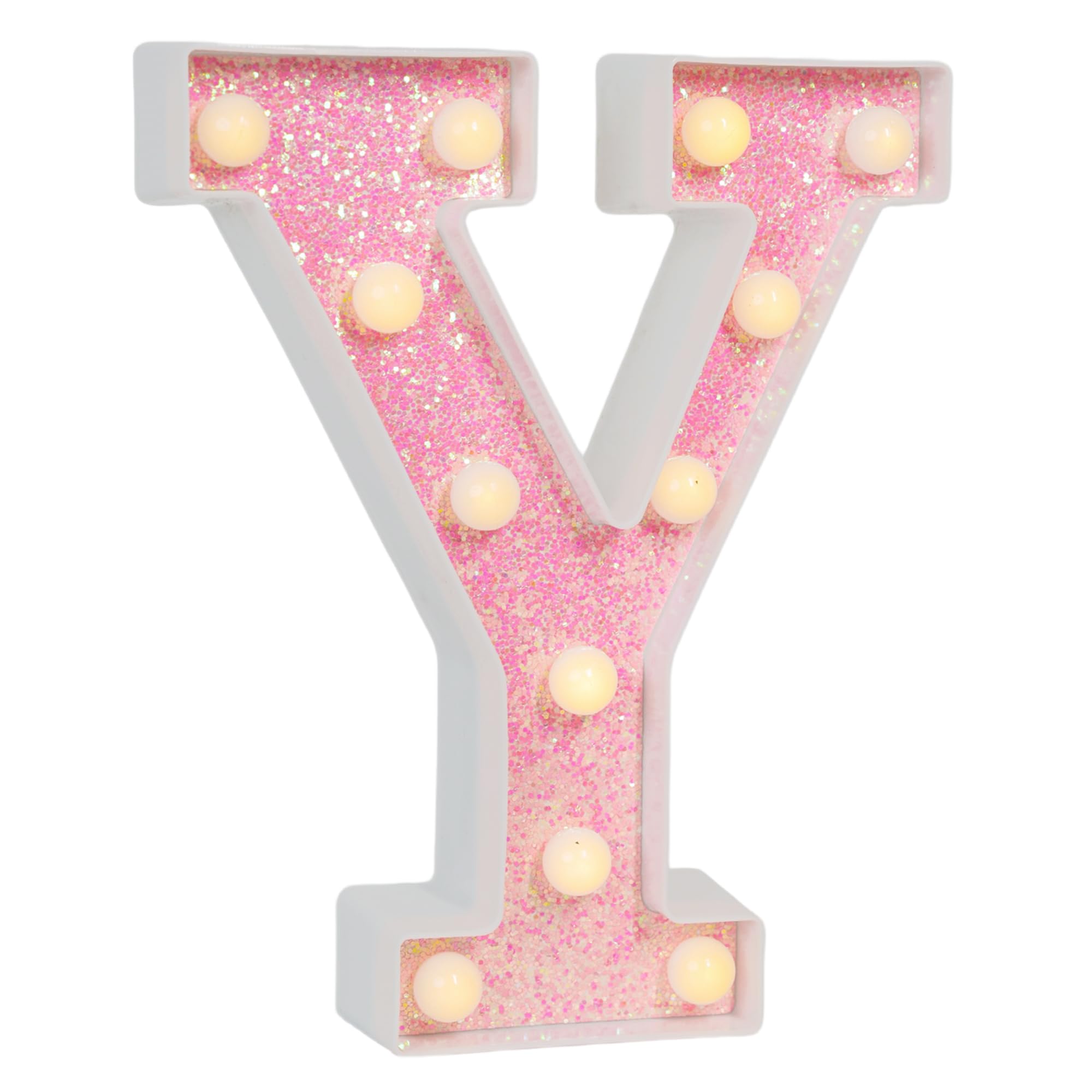 EUFONY Pink Glitter Marquee Light Up Letters, Battery Operated LED Letter Lights Signs for Pink Birthday Party Table Decorations, Wall Decor for Girls Bedroom, Initial Letter Y with Warm White Lights
