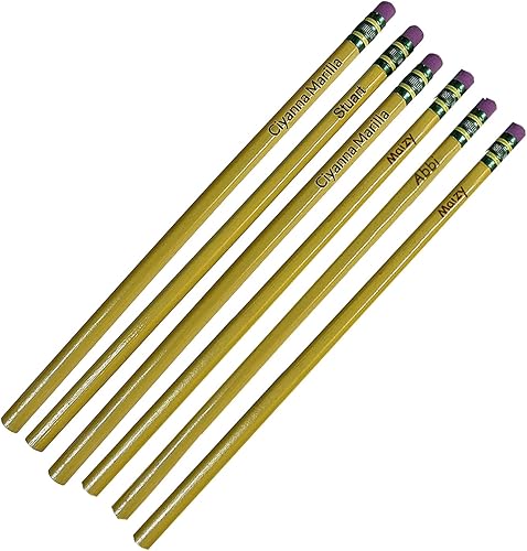 Birds Wood Shack - Lápices grabados personalizados, paquete de 6 lápices personalizados con puntas de goma, color amarillo, paquete de 6