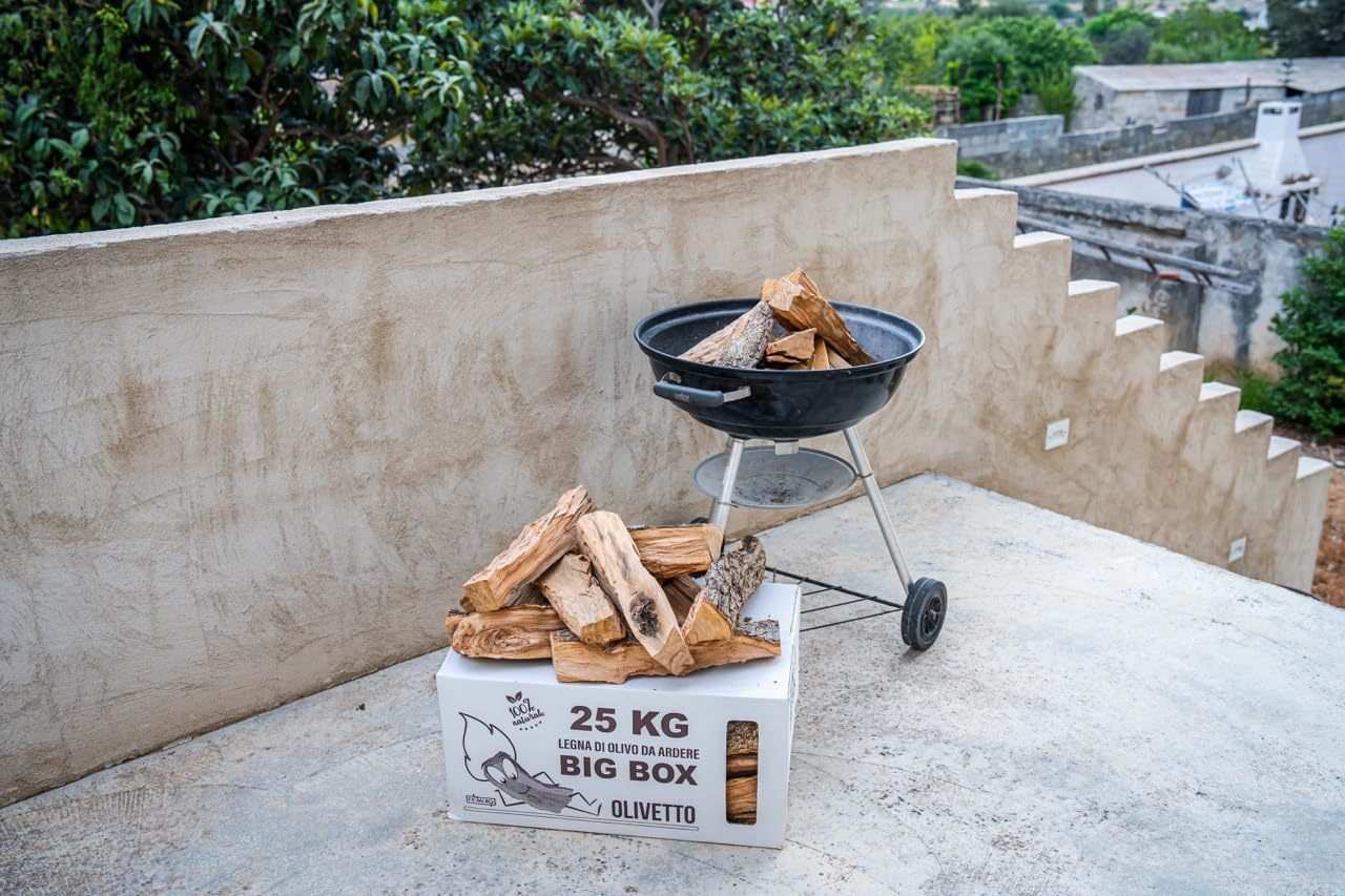 BIG BOX FEMIRO - Legna da ardere in SCATOLE da 25 Kg. Legna di olivo su bancale ideale per camini, stufe, forni, pizzerie e barbecue. Confezioni da 25 a 500 kg. (50 Kg)