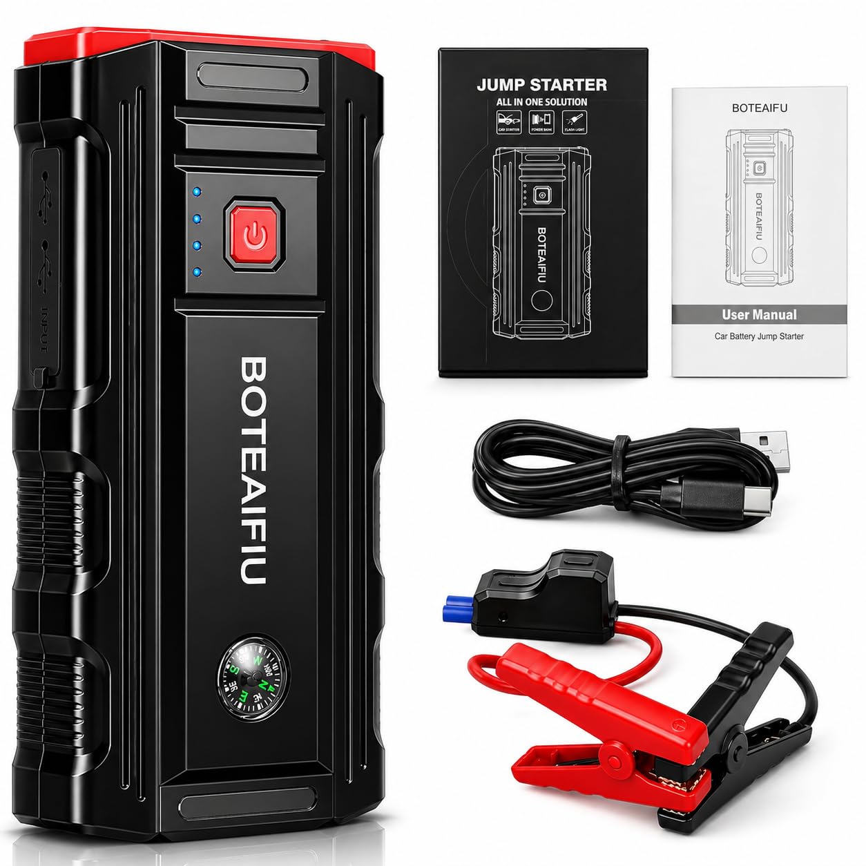 Starthilfe Powerbank,2000A Auto Starthilfe für 8.0L Benzin und 6.5L Auto Batterie Booster Starter Powerbank Tragbares mit LED Taschenlampe für 12V Fahrzeuge SUV Motorrad ATV Rasenmäher