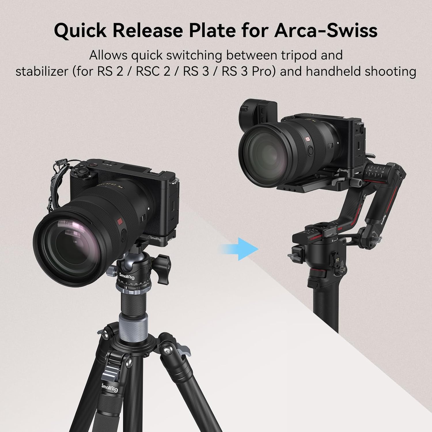 SmallRig ZV-E1 Camera Baseplate for Sony ZV-E1, Built-in Cold Shoe Mount and QR Plate (for Arca) Quick Switch Between Tripod and Stabilizer for DJI RS 2 / RSC 2 / RS 3 / RS 3 Pro - 4314 - Image 4