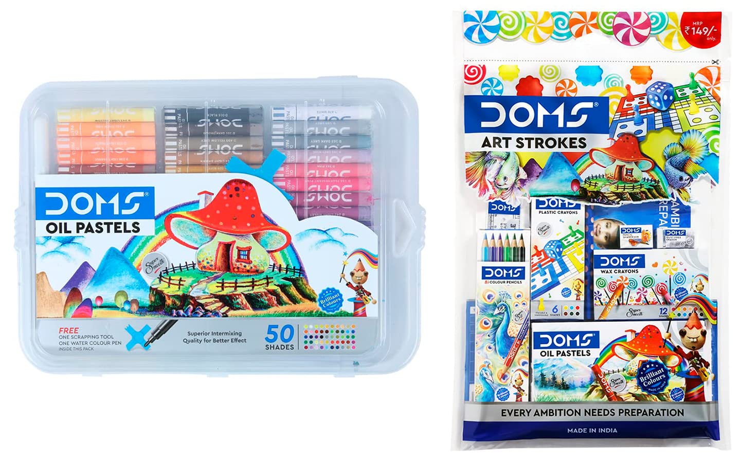 Doms Oil Pastel 50 Shades Plastic Pack & Art Strokes, Ink Multicolor