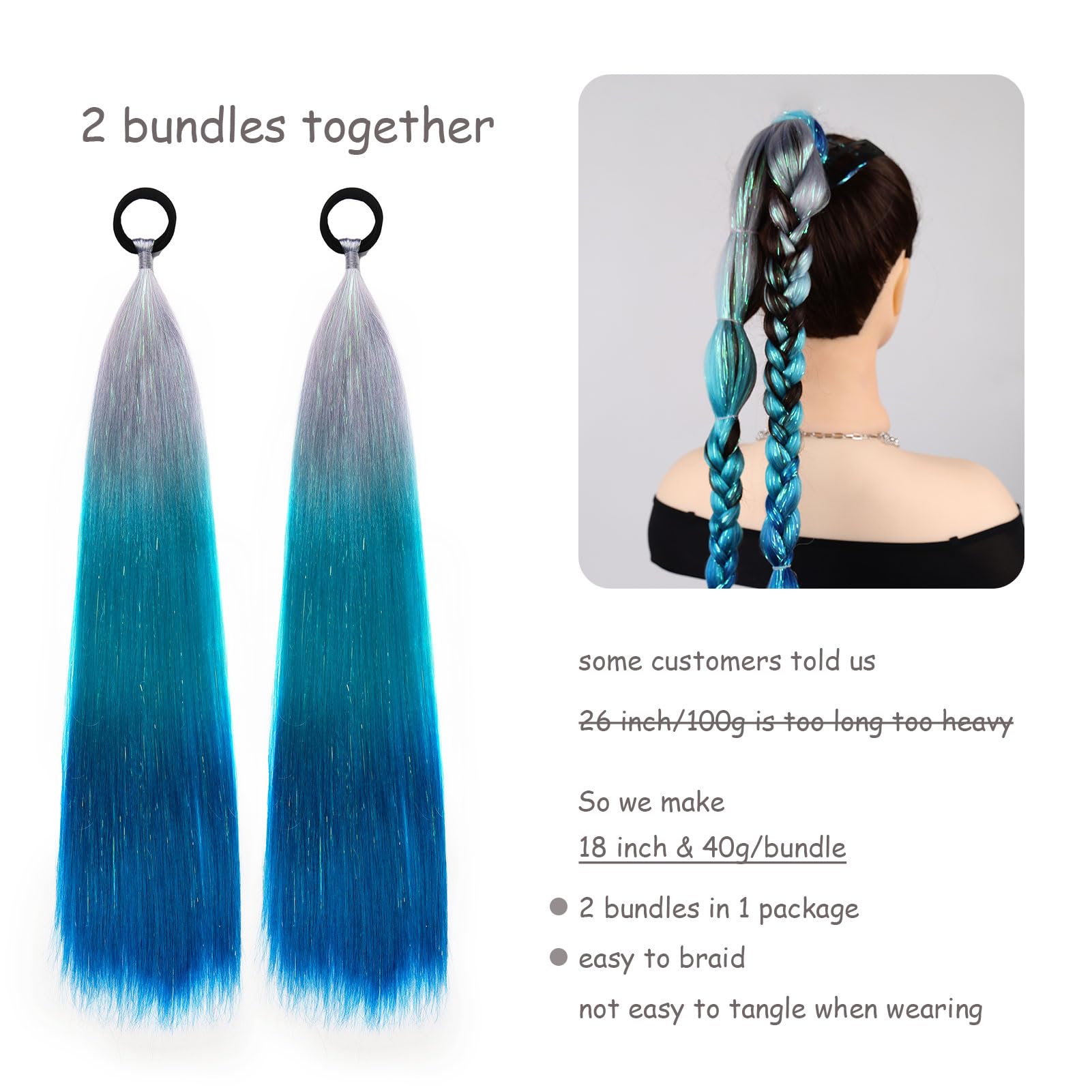 Amazon.com : Ponytail Extension 18 inch Silver to Teal to  display picture 2