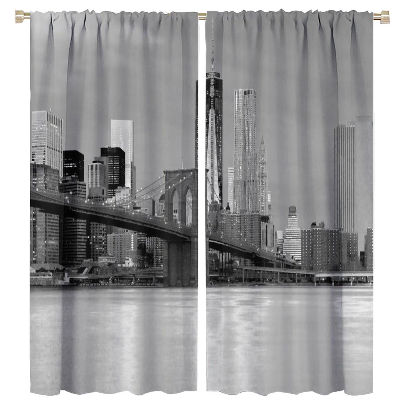 Modern Blackout Window Curtains, Brooklyn Bridge Sunset Manhattan American New York City Famous Town Thermal Insulated Room Darkening Curtains for Living Room Bedroom Drapes 2 Panels 63x72in