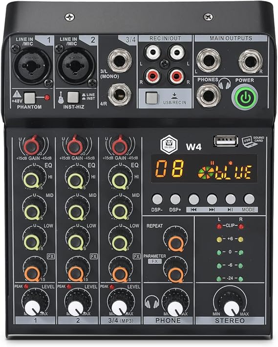 INMix W4 4 Channel dj Bluetooth Audio Mixer with Effects