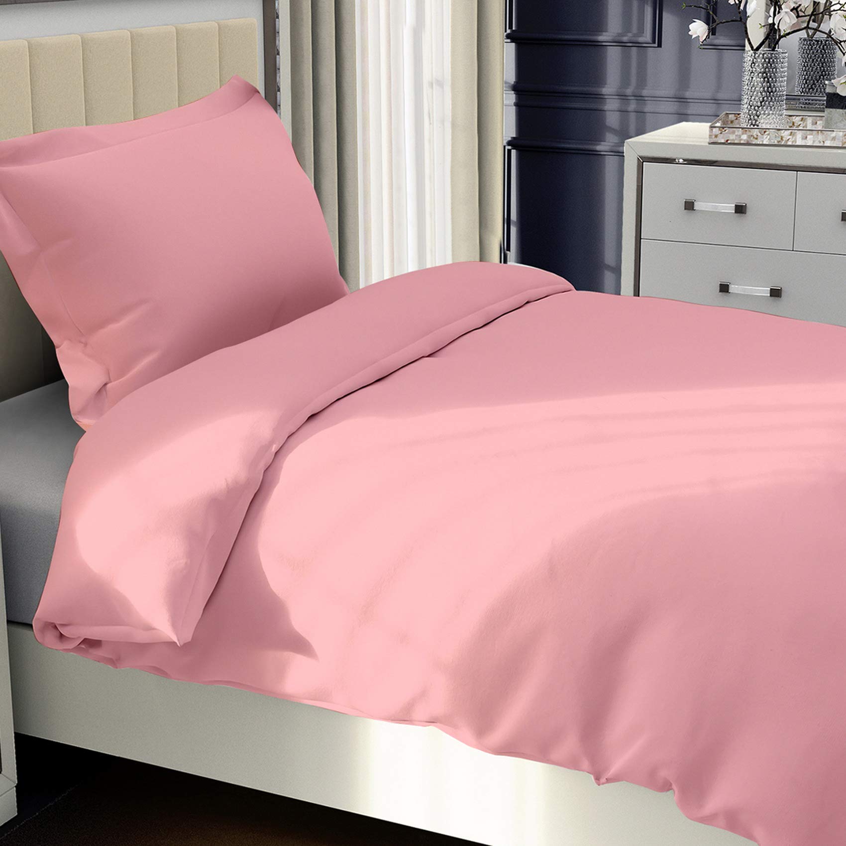 NTBAY Twin Duvet Cover Set, 1 Duvet Cover and 1 Pillow Sham, Soft Brushed Microfiber Comforter Cover for Kids with Zipper Closure, PinkOEKO-TEX STANDARD 100