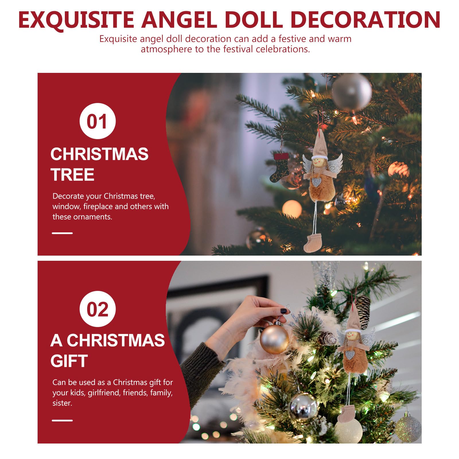Didiseaon 24 Piezas Colgante de Muñeca Ángel de Navidad, Algodón, Ligero